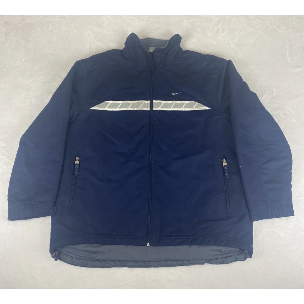 Vintage Nike Jacket Mens Large Blue Logo Full Zip Pockets